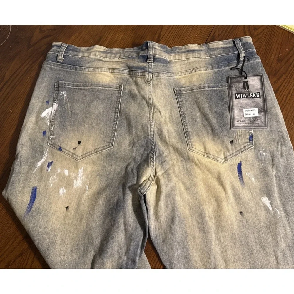 WJWLSKB Men's jeans with splash paint‎ Fit Stretch Cargo Denim Jeans - 40 X 31